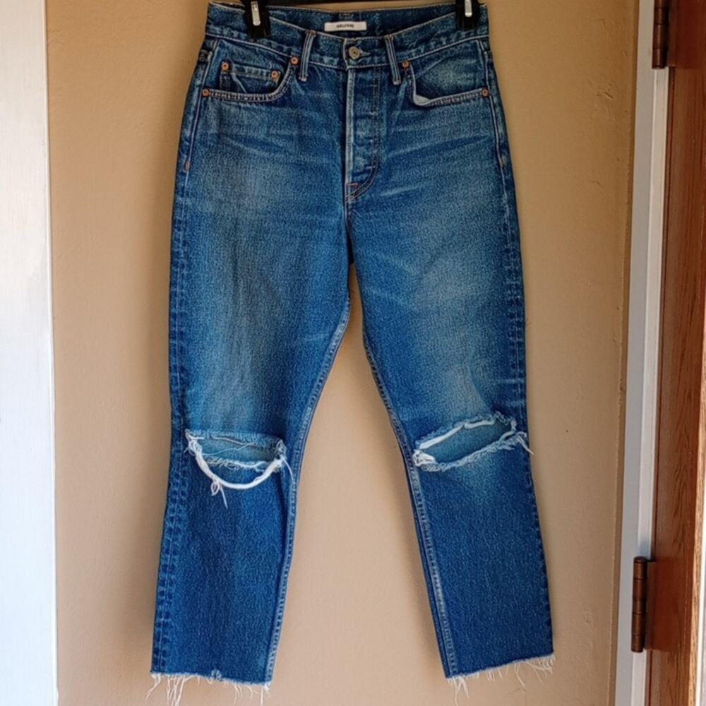 Grlfrnd Boyfriend Style Button Fly Distressed Denim Jeans Size 26
